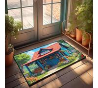 FZFN Bathmat Rustic Kitchen A Charming Blue Country Store Surrounded By Vibrant Flowers | The Room Decorations Kitchen Washable Carpet, Perfect For Taupe Home Office Nursery(40X60CM)