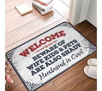 FZFN Bathroom Mat Welcome Beware Of Wife Children And Pets Are Also Shady As Well Husband Is Cool, Funny Garden Decor Funny Entry Foam Floor Mat For Ideas Living Room Bedroom(65X90CM)