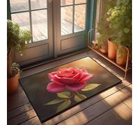 FZFN Bathroom Mats Chenille A Beautiful Red Rose Illuminated By Sunlight | Front Door Outdoor Non-slip Washable Bathroom Carpet, Great For Billiard Kids Room Play Area(50X80CM)
