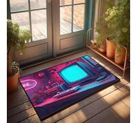 FZFN Bathroom Mats Throw A Retro Gaming Setup With Neon Lights | Welcome Indoor With Rubber Backing Non-slip Carpet Great For Billiard Home Office Decor(65X90CM)
