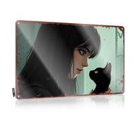 FZFN Bathroom Stuff, Cool Wall Decor Score Accessory Whispering Secrets: A Girl And Her Black Cat | Rustic Awesome Wall Art(30X40CM)