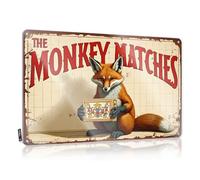 FZFN Beer Signs Metal Vintage The Monkey Matches: A Tale Of Clever Fox And Colorful Matchbox Tin Sign Sign For Bedroom Door Funny Room Signs(20X30CM)