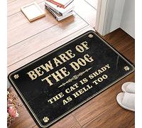 FZFN Beware Of Dog The Cat Is Shady As Hell Too Indoor Entrance Funny Spring Outdoor Decor - Kitchen Mats Durable Machine Washable Area(65X90CM)