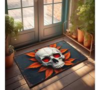 FZFN Carpet Boho Area Skull With Heart Eyes Surrounded By Autumn Leaves | Cool Bathroom Stuff With Rubber Backing Fishing Mat(65X90CM)