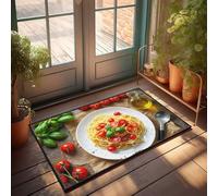 FZFN Carpet Non Slip Fresh Tomato Pasta With Basil And Olive Oil - Hand Woven Plush Spring Porch Decor Rug, Suitable For Items Indoor Home Decor(40X60CM)