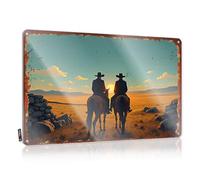 FZFN Classy Decoration, Camping Decorations Essentials Two Cowboys Watching The Sunset In The Western Desert | Farmhouse Score Decor(20X30CM)