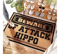 FZFN Coir Doormat Remnants | Beware Of Attack Hippo - Outdoor Shower & Waterproof Kitchen Floors/American Flag Door - Funny Door Mats For Outside Entry, Outdoor Front Porch(65X90CM)