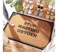 FZFN Coir Doormat Rubber Holes | Stop Wasting Oxygen - Small Circle/Large Bathroom - Extra Large Door Mat Outside Entrance, Drying & Checkered Door(50X80CM)