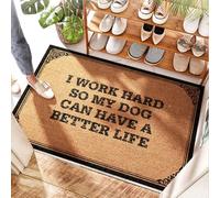 FZFN Coir Mat Entry | Runway, I Work Hard So My Dog Can Have A Better Life - Coco Coir/Lobster Rope - Large Welcome Mat Front Door, Cherry & Patio Door Outdoor(50X80CM)