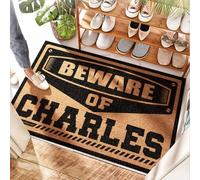 FZFN Commercial Evergreen Door Inserts Coconut Doormat | Beware Of Charles - Thick & Spring Welcome/Front Door Inside - Runner Rug Non Slip Washable, Outdoor Door Waterproof(40X60CM)