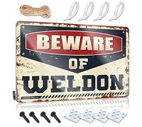 FZFN Cool Bathroom Stuff, Funny Wall Signs Funny Accessory Wall Decor, Handcrafted Rustic Metal Tin Sign For Man Cave | Campers Holiday Gift Custom Beware Of Weldon(30X40CM)