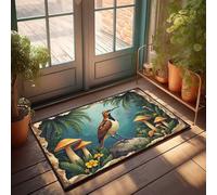 FZFN Cool Room Accessories For Teens Boys Exotic Bird Amidst Lush Mushrooms And Palm Trees Doormat Outdoor Paw Mat Gifts For Home Decor(50X80CM)