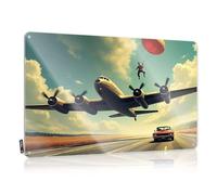 FZFN Cool Wall Art Bathroom Accessories Decor Custom Tin Sign, Accessory Fade Resistant A Parachute Jumper Is Being Pulled By An Airplane While A Car Drives Below For Home Kitchen |(20X30CM)