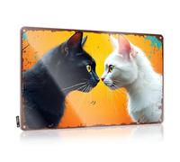 FZFN Cool Wall Art Vintage Mancave Stuff For Men Home Decor - Two Cats Facing Each Other On An Orange Background Accessory Rustic Style Artwork For Outdoor Bar(20X30CM)