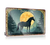 FZFN Cottage Core Decorations Trailer Tin Metal Decor - Berlin Crunchts: A Mystical Night With Horse And Moon Collection Rustic Wall Hanging(30X40CM)