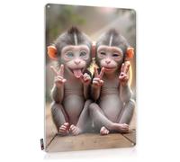 FZFN Custom Decor Vintage Wall Decor - Two Cute Monkeys Making Peace Signs Square Metal Wall Art Ready To Hang For Retirement(30X40CM)