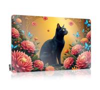 FZFN Custom Plaques Rustic Waterproof | A Black Cat Surrounded By Vibrant Flowers And Butterflies. Distressed Metal Wall Decor For Pub Home(20X30CM)