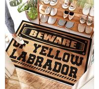 FZFN Custom Rustic Doormat Beware Of Yellow Labrador | Bed - Waterproof Kitchen/Rainbow - Custom Door Mats For Front Door, Sliding Baseball & Washable Door(65X90CM)