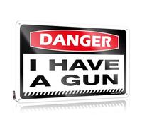FZFN Danger I Have A Gun Square Cool Bathroom Stuff - Funny Vintage Signs Designer Hanging Wall Decor(20X30CM)