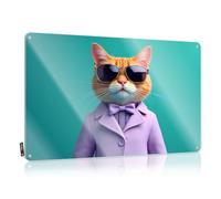 FZFN Decorations Inappropriate Boys Bedroom Decorations Custom A Stylish Cat Wearing Sunglasses And A Purple Suit. - Vintage Wall Decor For Cafe(20X30CM)