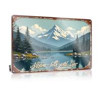 FZFN Decorative Bar Signs Alpine Folk And Lips: A Serene Mountain Lake Scene Tin Sign Sign Decor Metal Tin Sign Wall Decor(20X30CM)