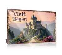 FZFN Decorative Bar Signs Visit Bagan: A Fairytale Castle Amidst Scenic Mountains Tin Sign Sign Decor Metal Tin Sign Wall Decor(30X40CM)