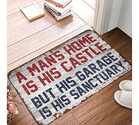FZFN Doormat Funny A Man'S Home Is His Castle But His Garage Is His Sanctuary Rug Front Door Mats For Outdoor Entrance House Mats Ou(65X90CM)