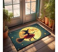 FZFN Doormat Large Fall Door A Witch Flying On A Broom Under A Full Moon. | Ultra Non Slip Shower Farm Kitchen Decor Carpet Ideal For Military Home Decor(65X90CM)