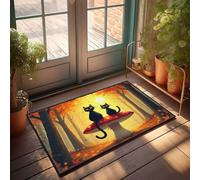 FZFN Doormat Two Black Cats On A Red Mushroom In An Autumn Forest, Funky Room Decor Square Shower Washable Bathroom Floor Mat For Best Living Room Bedroom(65X90CM)