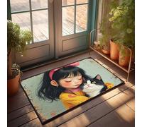 FZFN Doormats For Indoor Entrance Home Whispering Secrets: A Girl'S Tender Moment With Her Cat Doormat Welcome Home Door Mat Cool Stuff For Boys(65X90CM)