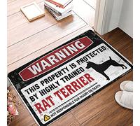 FZFN Doormats Outdoor Nonslip Easy Clean - Warning This Property Is Protected By A Highly Trained Rat Terrier Patio Outdoor Waterproof For Camper For Outside(65X90CM)