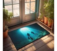 FZFN Doormats Outdoor The Room Decorations Low Profile | Two Divers Exploring An Underwater Cave Outdoor Door Large Anti Slip Bath(65X90CM)