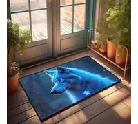 FZFN Doormats Patio Decorations Low Profile - Blue Wolf With Star Pendant In The Forest Absorbent Bath Outside Easy Clean Durable For Billiard(65X90CM)