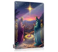 FZFN Dorm Room Accessories Sign Rustic Nice | Three Wise Men Adore The Baby Jesus Under The Starry Sky Trendy Metal Wall Decor For Man Cave Home(30X40CM)