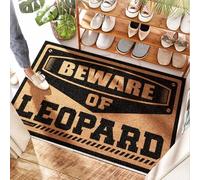FZFN Entry Mat Under Bed | Scalloped, Beware Of Leopard - Coconut Coir/Long Door - Door Mat Outside Entrance Funny, Thick & Neutral Kitchen Decor(65X90CM)