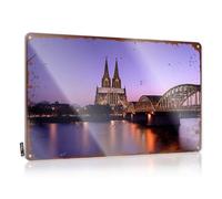 FZFN Fall Outdoor Decorations, Funny Wall Art Drive Accessories Twilight Serenity: A Bridge Over Reflective Waters With Gothic Ca | Rustic Pretty Wall Art(20X30CM)