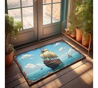 FZFN Farmhouse Front Door Mat Vintage Ship Sailing On Turquoise Seas With Cloudy Sky Doormat Decorations For The Kitchen Home Bar Decor(40X60CM)