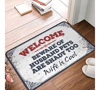 FZFN Farmhouse Kitchen Mats Welcome Beware Of Husband Pets Are Shady Too Wife Is Cool Mat Front Door Rugs Indoor Welcome Home Mats For Front(65X90CM)