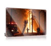 FZFN Firefighters Battle Intense Wildfire Amidst Charred Forest Plaques Dorm Room Accessories | Hippie Soft Bath Decorative Wall Art(30X40CM)