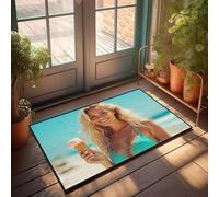 FZFN Floor Mat Braided A Woman In A Bikini Holding An Ice Cream Cone On The Beach. | Back Porch Decor Padded Carpet, Perfect For Quick Home Office Nursery(50X80CM)