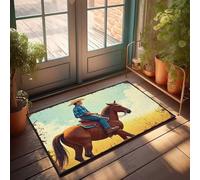 FZFN Floor Runners Funny Text Riding Into The Sunset: A Western Adventure | Farm Kitchen Machine Washable Bathroom Non-slip Carpet Great For Mom Home Office Decor(40X60CM)
