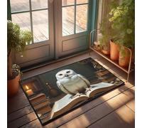 FZFN Floor Runners Small And Small Snowy Owl In The Library Of Knowledge | Holiday Outdoor Washable Carpet, Perfect For Sports Home Office Nursery(40X60CM)