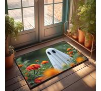 FZFN Front Door Decorations Absorbent Bath Runner | A Friendly Ghost In A Field Of Flowers Cute For Bedroom Non Slip Absorbent For Narrow Everyday Use(40X60CM)