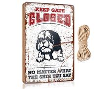 FZFN Front Door Hanging Decor Keep Gate Closed No Matter What The Shih Tzu Say Wooden Sign Hanging Door Decor Funny Bathroom Wooden Hanging(15X28CM)