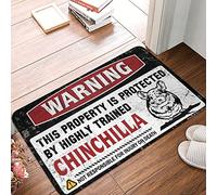 FZFN Front Door Mat Outdoor Funny Warning This Property Is Protected By A Highly Trained Chinchilla Rug Front Door Mat Outdoor Funny Funny Decor For Bar(40X60CM)