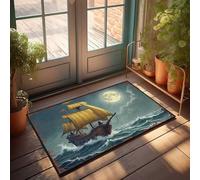 FZFN Front Door Mats Outdoor Large Full Moon Sail: A Pirate Ship'S Night Voyage Doormat Patio Decor Outdoor Mats For Home Entrance(50X80CM)