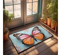 FZFN Front Door Welcome Large Outdoor Rug - A Butterfly With Pink, Orange, And Black Wings. Water Absorbent Low Profile Non Slip Bathroom For Farmers(40X60CM)