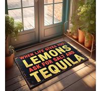 FZFN Front Porch Layered Rug When Life Gives You Lemons, Ask For Salt And Tequila Doormat Doors For House Camper Decor(40X60CM)