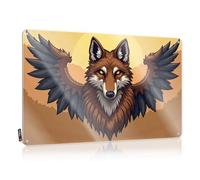 FZFN Funky Tin Metal Sign Rustic Collection | Winged Wolf: A Mythical Creature Soaring Through The Sunset Distressed Metal Wall Decor For Cafe Home(20X30CM)