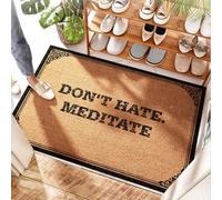 FZFN Funny Baseball Sliding Coconut Doormat Don't Hate. Meditate - Jute Entryway | Emerald/Front Door Rug Outdoor Entrance - Outdoor Shower & Water Resistant(65X90CM)